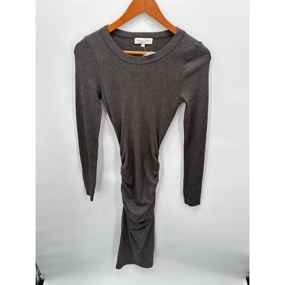 MICHAEL STARS NWT Ultra Rib Shine Long Sleeve Bodycon Ruched Dress // S - Picture 6 of 12